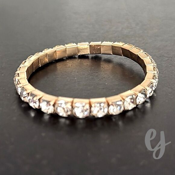 Set of 2 Gold Tone Bracelets with CZ Accents — Open Bangle Cuff and Stretch Duo - Picture 3 of 9